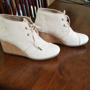 Shechers Bob's Chambray wedge bootie.